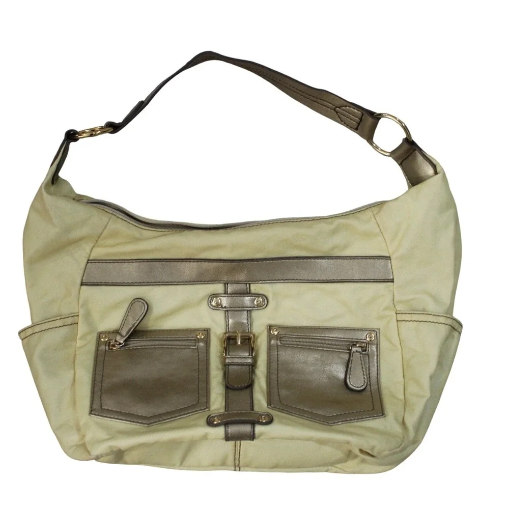 Axcess Liz Claiborne Y2K Cream Shoulder Bag w Front Pockets‎